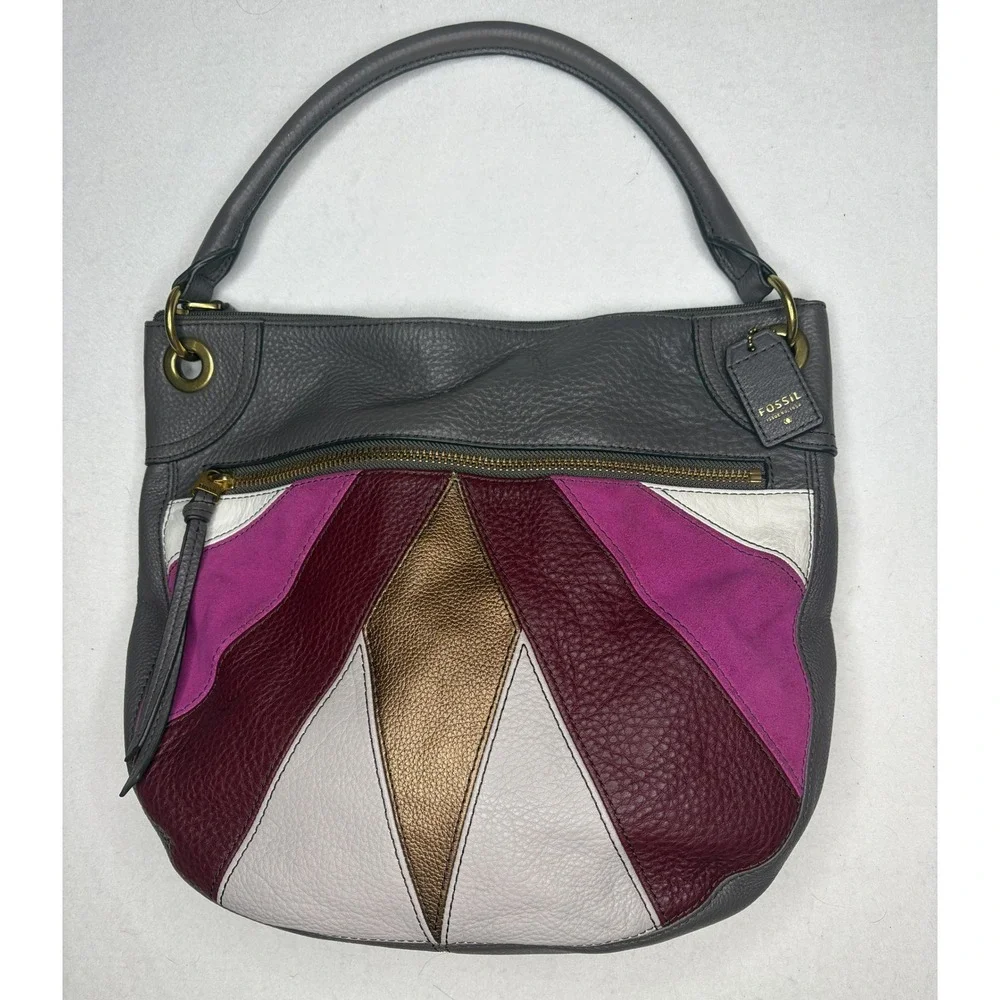 Fossil Karli Large Hobo Bag Pink Multi Leather Suede Colorblock SHB1169664